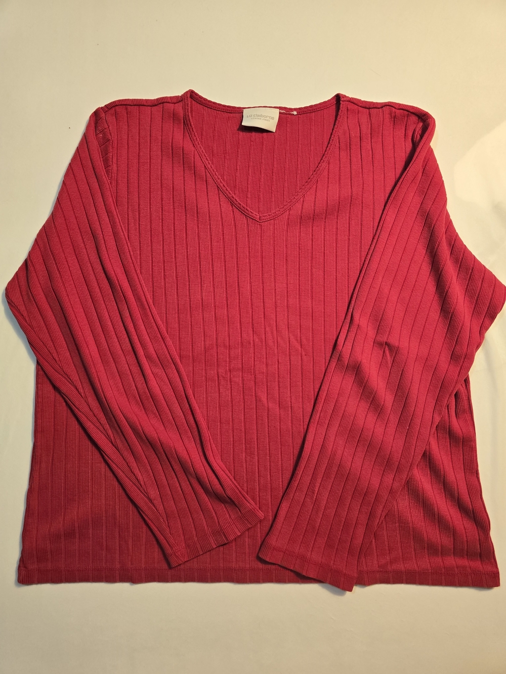 Liz Claiborne Ribbed V-Neck Sweater - Red - No Size Tag Looks Like 1x